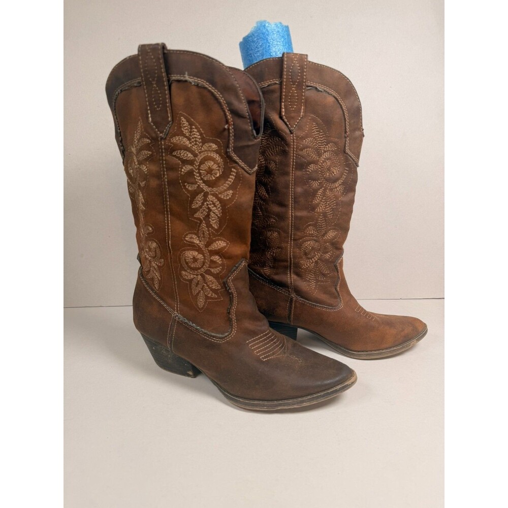 Rampage RAM-VIDA Brown Floral Embroidered Western Cowboy Boots Women's Size 8M